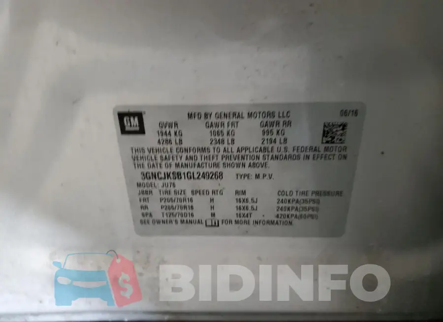 3GNCJKSB1GL249268 Photo# 13