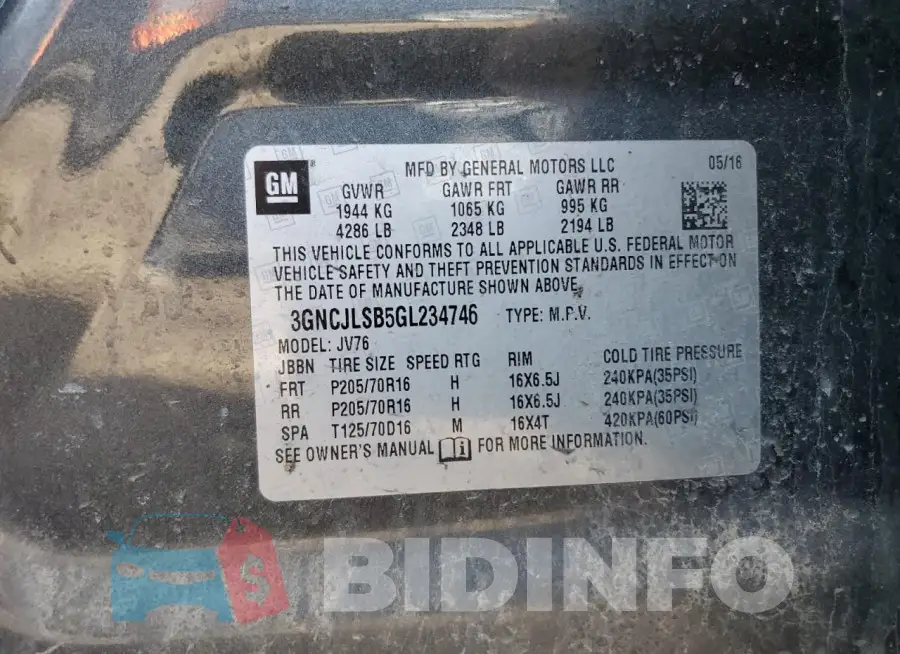 3GNCJLSB5GL234746 Photo# 13