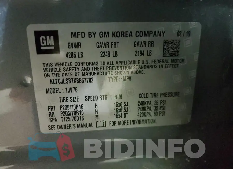 KL7CJLSB7KB867782 Photo# 13