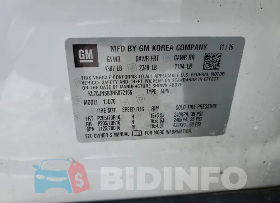 KL7CJNSB3HB072166 Photo# 13