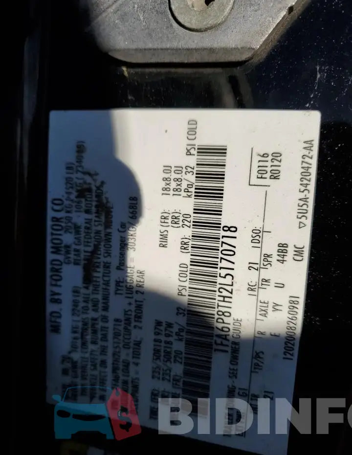 1FA6P8TH2L5170718 Photo# 12