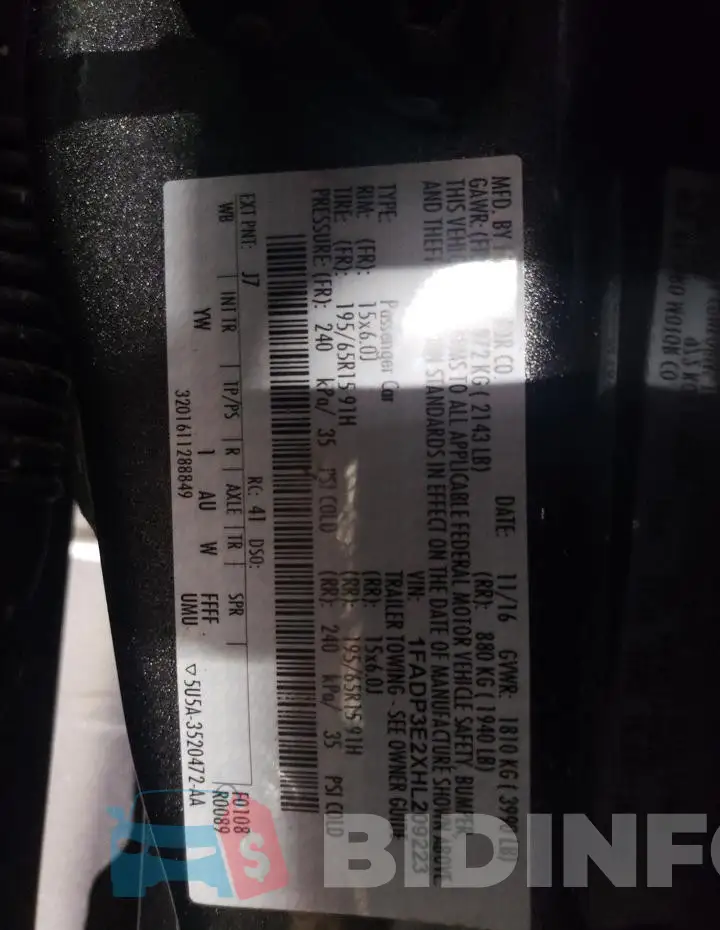 1FADP3E2XHL209223 Photo# 13