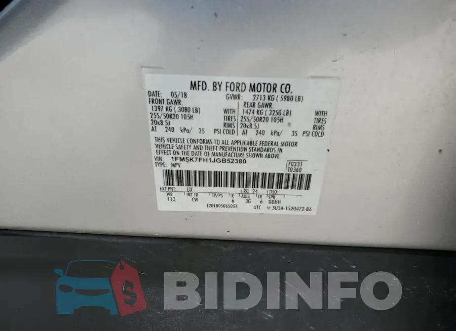 1FM5K7FH1JGB52380 Photo# 13