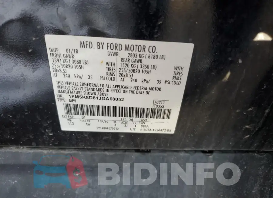 1FM5K8D81JGA68052 Photo# 13
