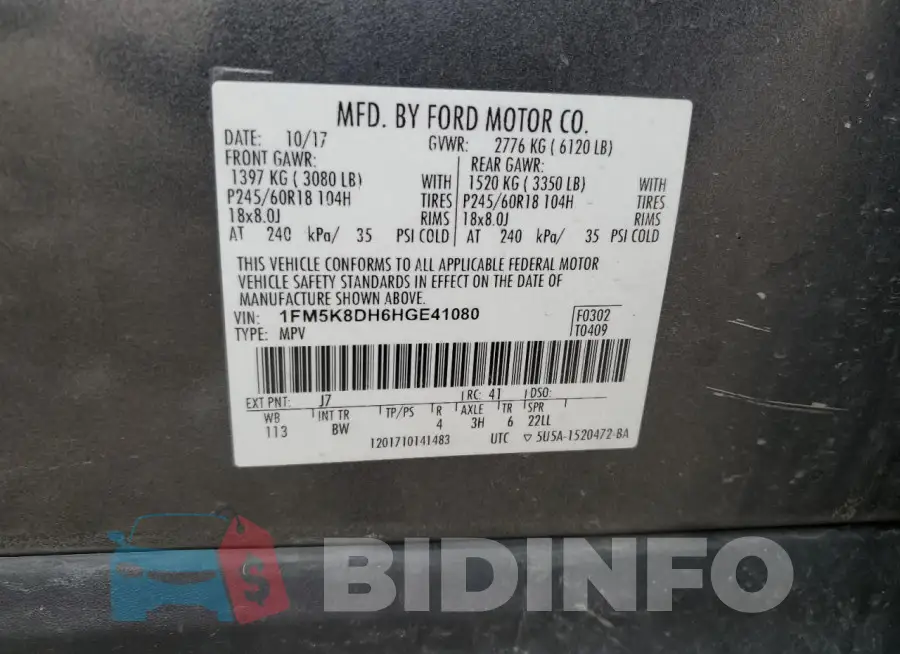 1FM5K8DH6HGE41080 Photo# 13