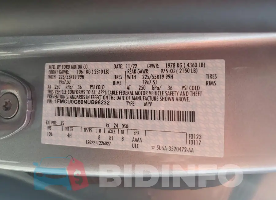 1FMCU0G60NUB98232 Photo# 12