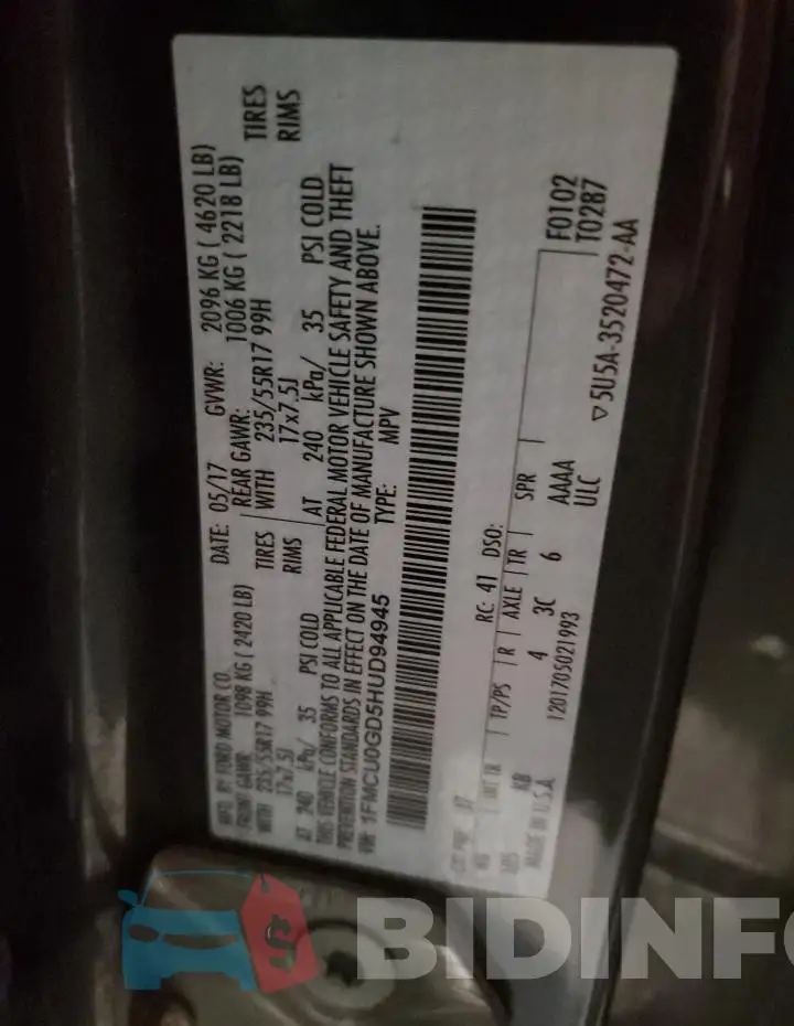 1FMCU0GD5HUD94945 Photo# 13