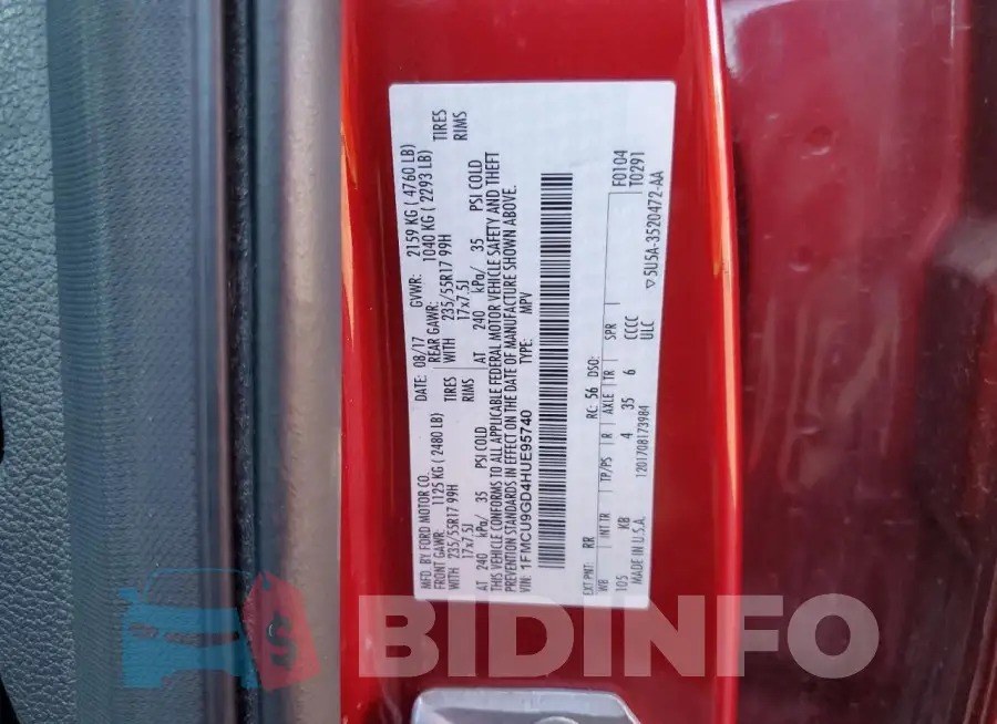 1FMCU9GD4HUE95740 Photo# 14