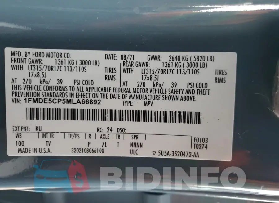 1FMDE5CP5MLA66892 Photo# 14