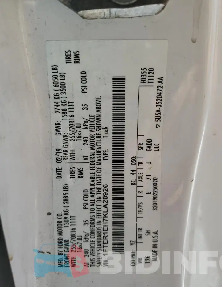 1FTER1EH7KLA20926 Photo# 12