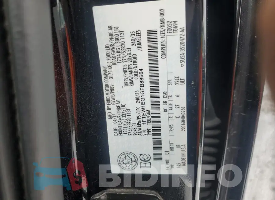1FTEW1EG1GFB88664 Photo# 12