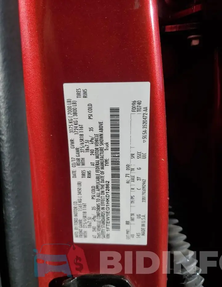 1FTEW1EG1HKD12862 Photo# 12