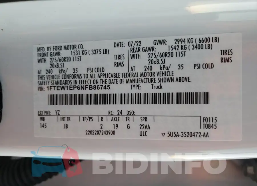 1FTEW1EP6NFB86745 Photo# 12