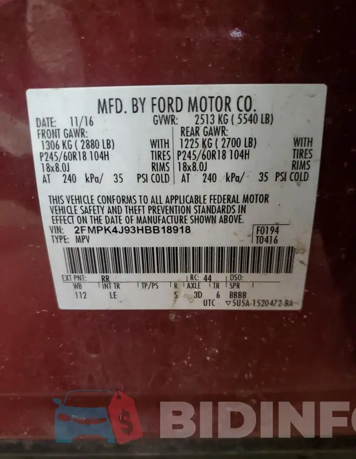 2FMPK4J93HBB18918 Photo# 13
