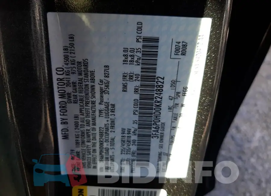 3FA6P0HD0KR248822 Photo# 12