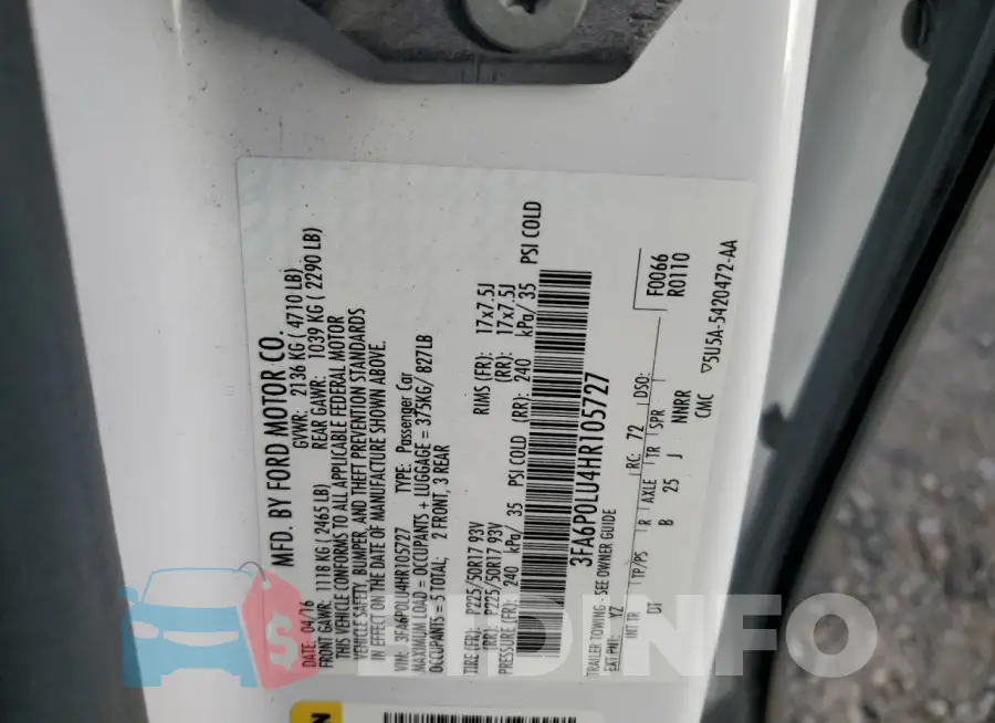 3FA6P0LU4HR105727 Photo# 12