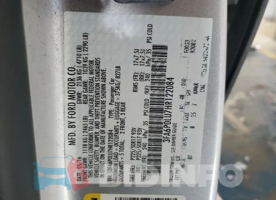 3FA6P0LU7HR122084 Photo# 13