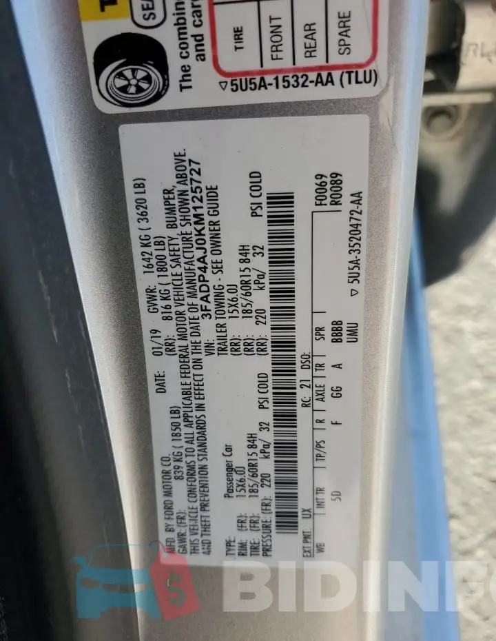 3FADP4AJ0KM125727 Photo# 12