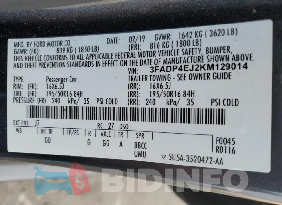 3FADP4EJ2KM129014 Photo# 12