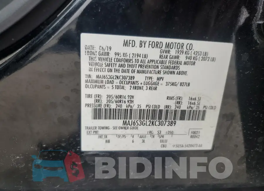 MAJ6S3GL2KC307389 Photo# 14