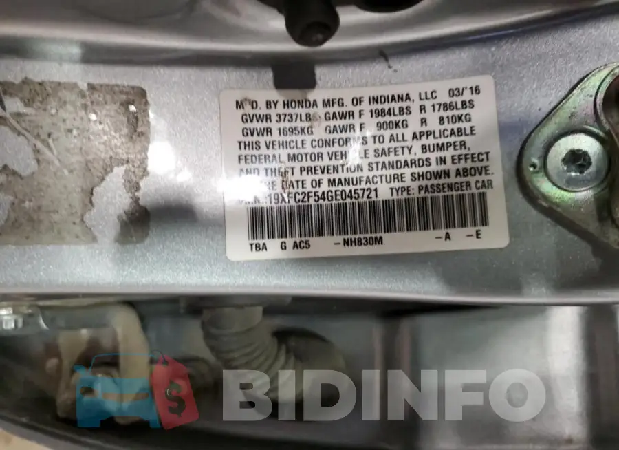 19XFC2F54GE045721 Photo# 12