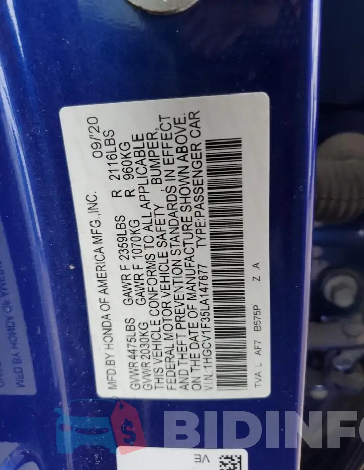 1HGCV1F35LA147677 Photo# 12