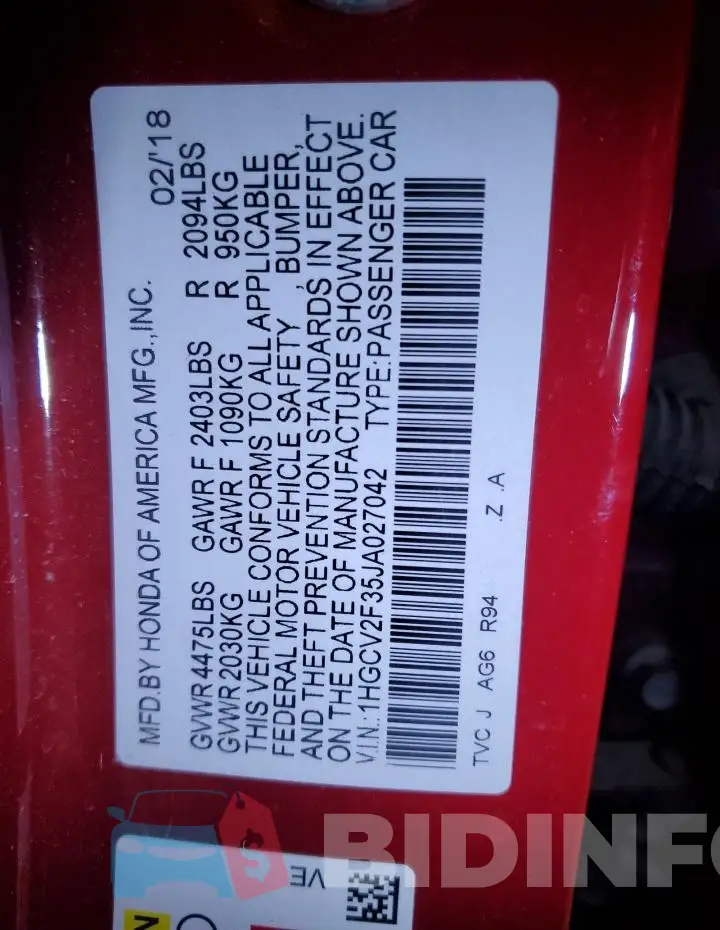 1HGCV2F35JA027042 Photo# 12