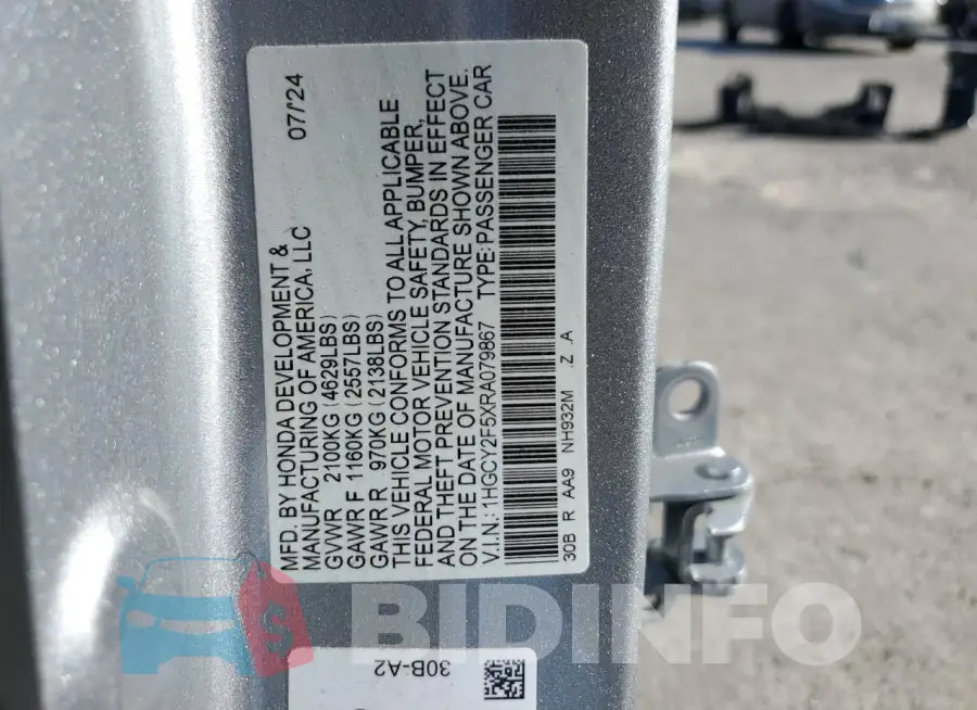 1HGCY2F5XRA079867 Photo# 13