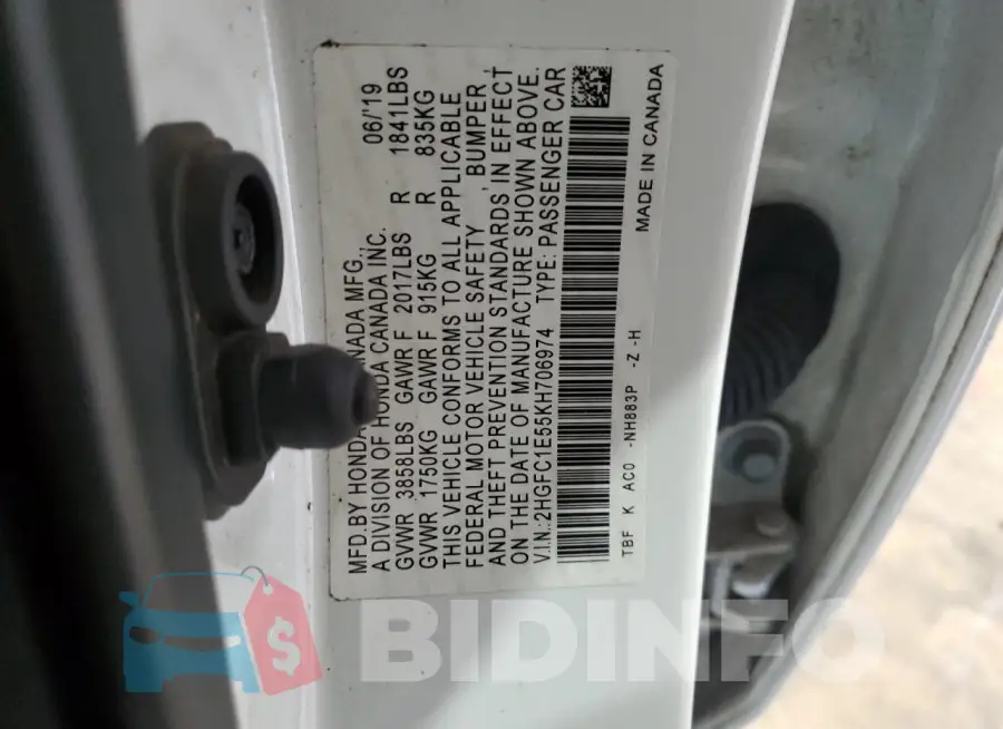 2HGFC1E55KH706974 Photo# 12