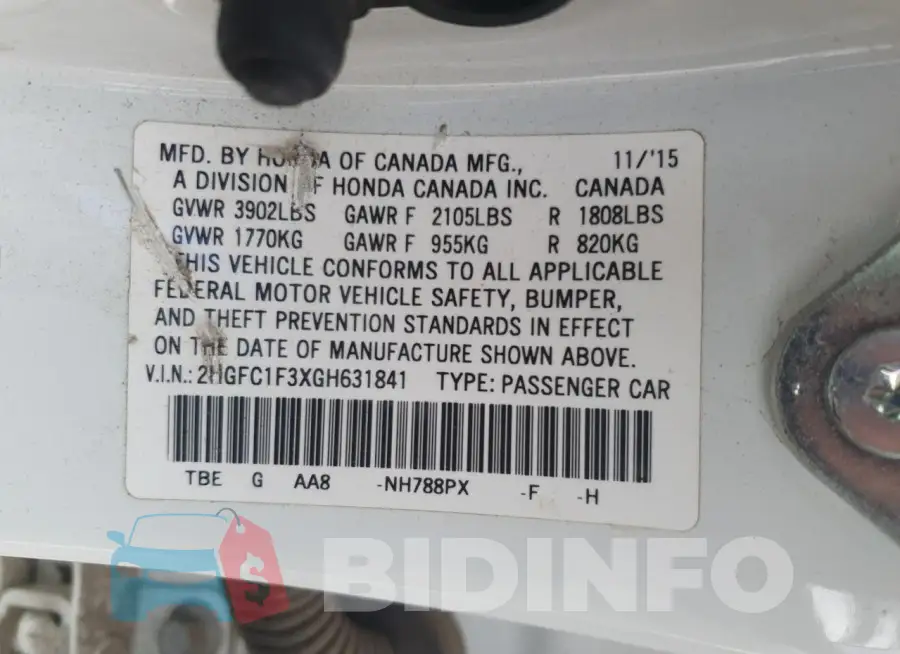 2HGFC1F3XGH631841 Photo# 12