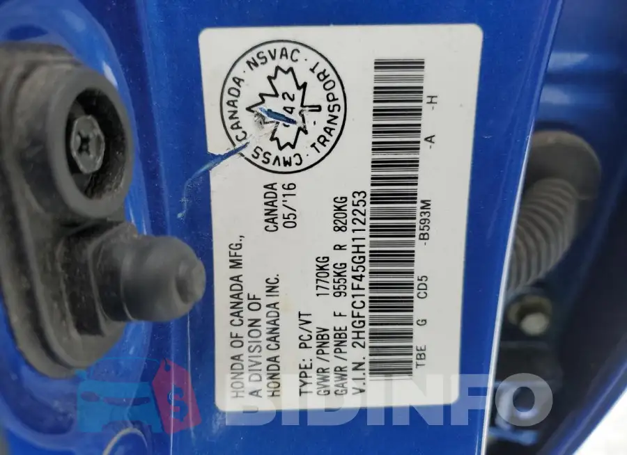 2HGFC1F45GH112253 Photo# 12