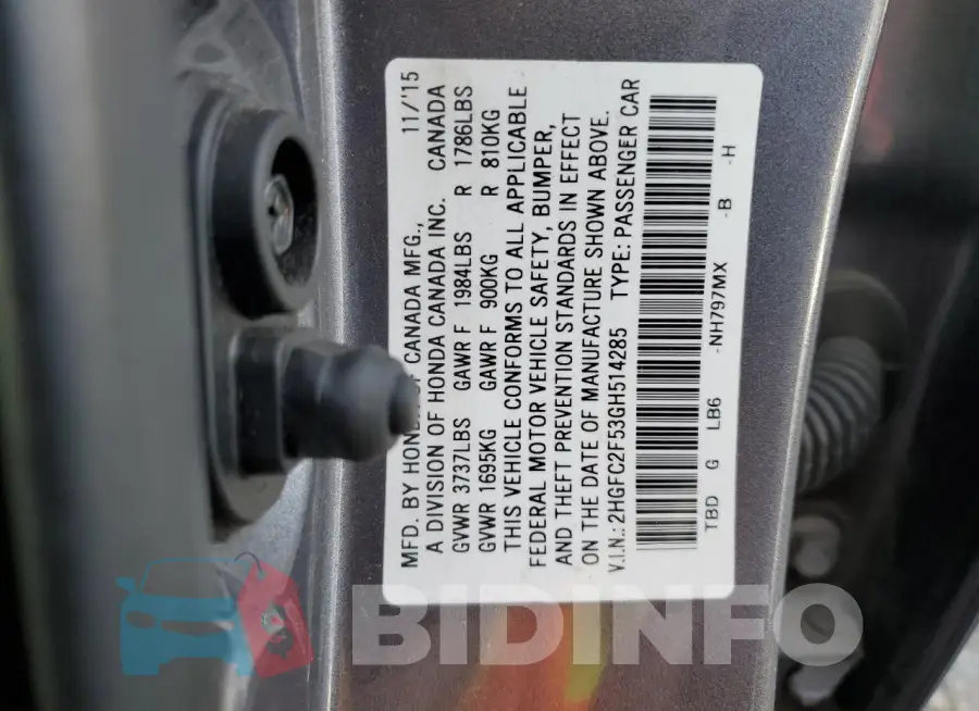 2HGFC2F53GH514285 Photo# 12