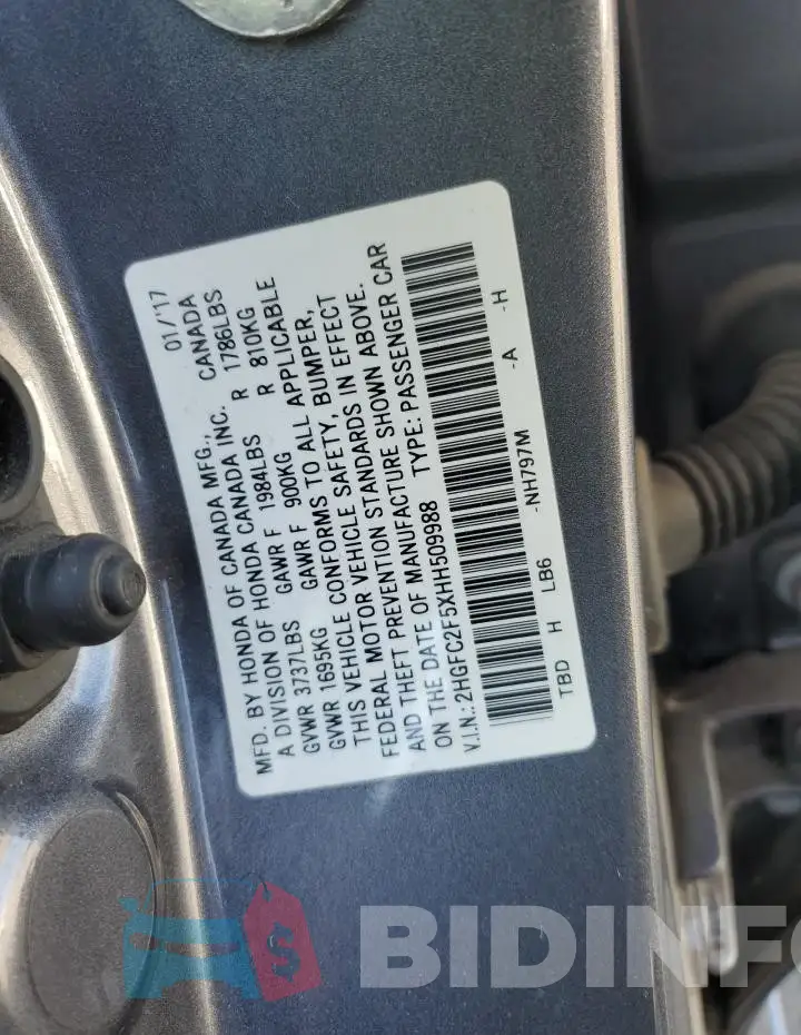 2HGFC2F5XHH509988 Photo# 12