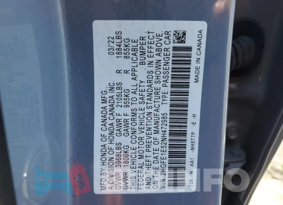 2HGFE1E52NH472985 Photo# 12