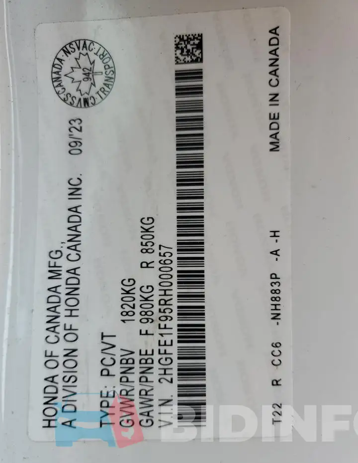 2HGFE1F95RH000657 Photo# 12