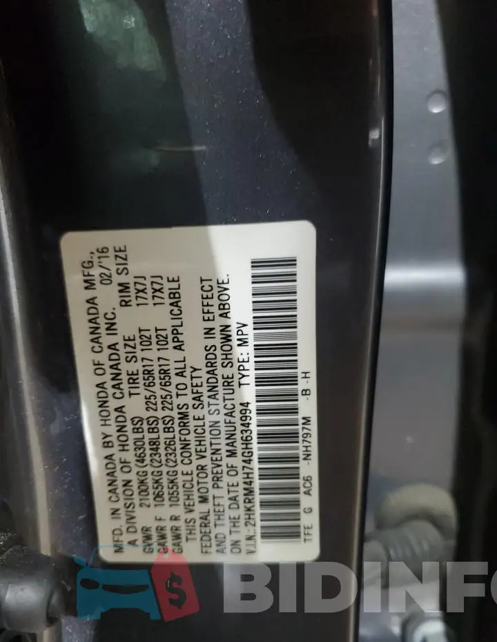 2HKRM4H74GH634994 Photo# 13