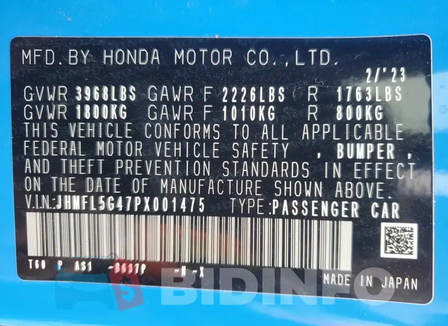 JHMFL5G47PX001475 Photo# 13