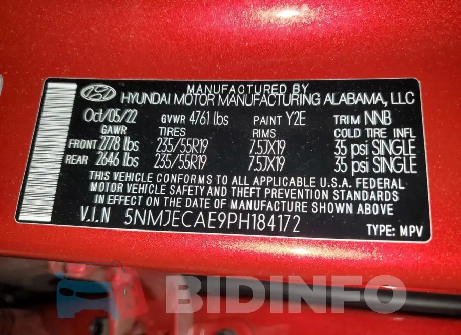 5NMJECAE9PH184172 Photo# 13