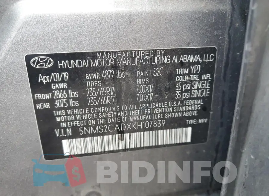 5NMS2CADXKH107839 Photo# 12
