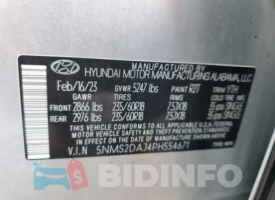 5NMS2DAJ4PH554671 Photo# 13