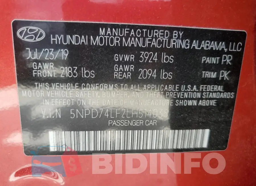 5NPD74LF2LH514038 Photo# 12