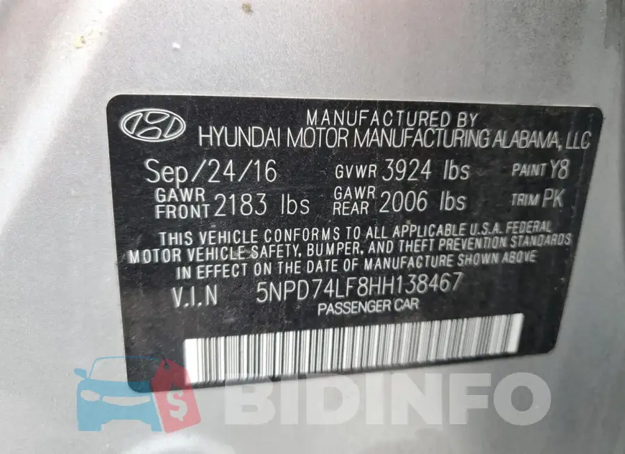 5NPD74LF8HH138467 Photo# 12