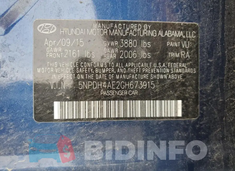 5NPDH4AE2GH673915 Photo# 12