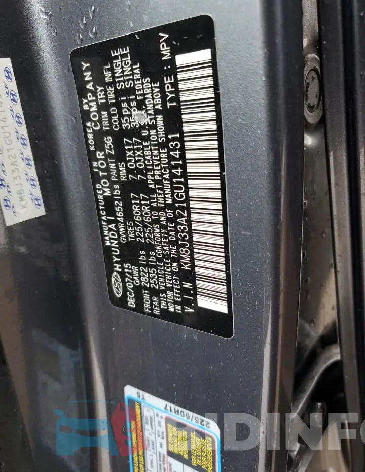 KM8J33A21GU141431 Photo# 13