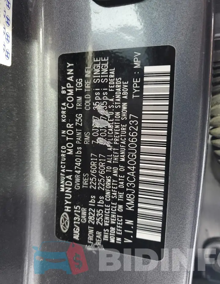 KM8J3CA40GU066237 Photo# 12