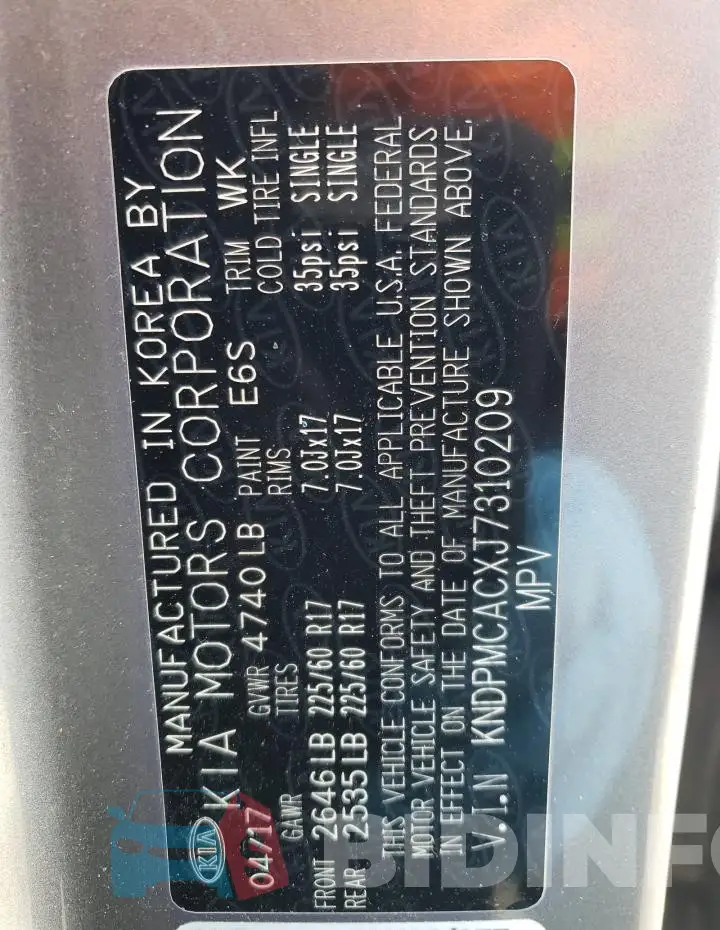 KNDPMCACXJ7310209 Photo# 13