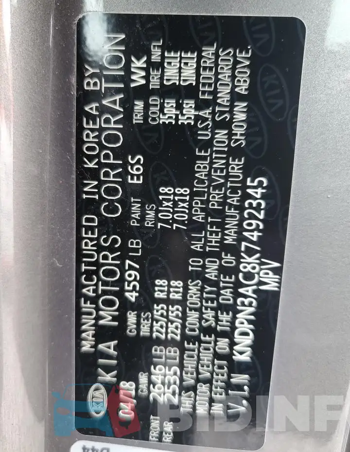 KNDPN3AC8K7492345 Photo# 13