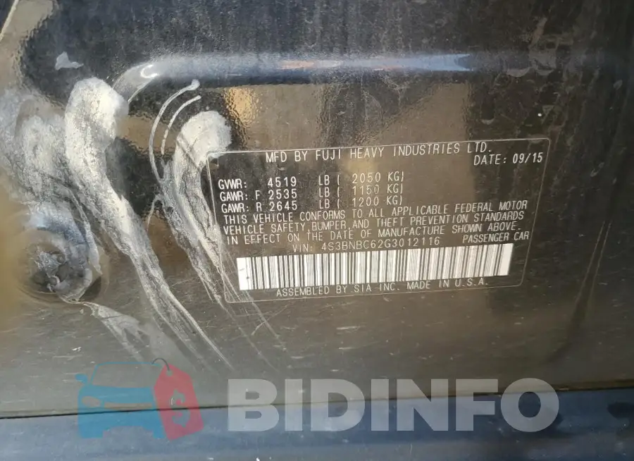 4S3BNBC62G3012116 Photo# 12