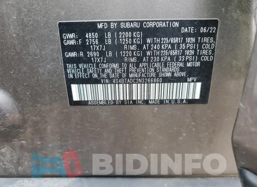 4S4BTADC2N3266860 Photo# 12