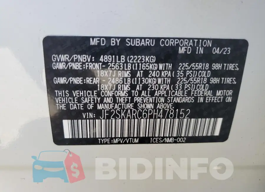 JF2SKARC6PH478152 Photo# 13